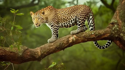 Zelfklevend Fotobehang leopard (Panthera pardus). AI generative © Banu