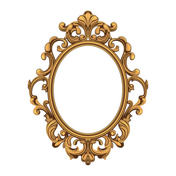 Retro Oval Shaped Mirror in Ornate Frame on White Background. Vector