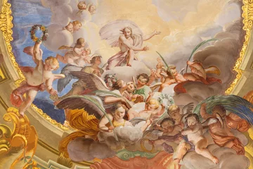  GENOVA, ITALY - MARCH 5, 2023: The fresco of Triumph of Jesus in the side cupola of the church Basilica di Santa Maria delle Vigne by Giuseppe Passano (1786 - 1849). © Renáta Sedmáková