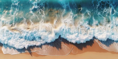 Foto op Aluminium AI Generated. AI Generative. Top aerial drone air above view of ocean sea waves beach. Island vacation adventure surfing tropical vibe. Graphic Art © AkimD