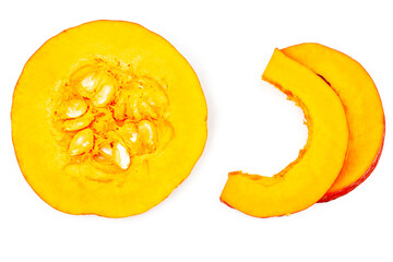 Pumpkin slices isolated on a white background, top view