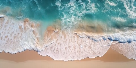 Fototapeta na wymiar AI Generated. AI Generative. Top aerial drone air above view of ocean sea waves beach. Island vacation adventure surfing tropical vibe. Graphic Art
