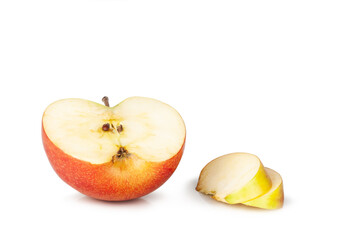Red apple slices isolated on a white background