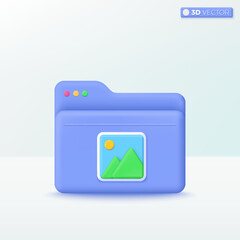 Folder with picture icon symbol. portfolio for presentation, camera store, comfortable searching, Stored data, File management concept. 3D vector isolated illustration. Cartoon pastel Minimal style.