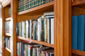 Library full of books of different sizes and colors in the interior of a house.