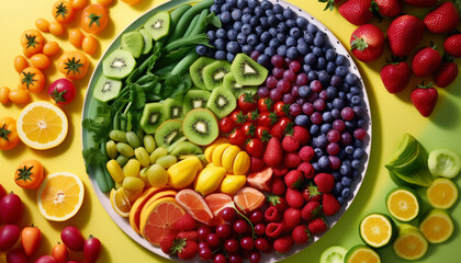 Healthy eating with a variety of fresh organic fruit salad generated by AI