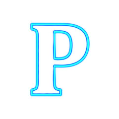 大文字のP。青く光るネオンのアルファベット