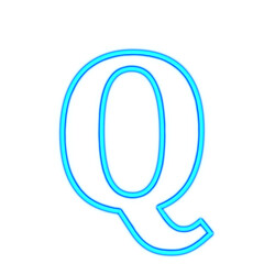 大文字のQ。青く光るネオンのアルファベット