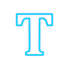 大文字のT。青く光るネオンのアルファベット