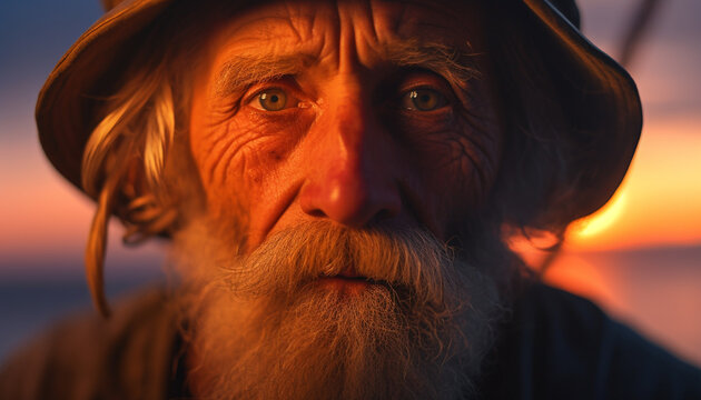 Serious senior man with gray hair looking at camera outdoors generated by AI