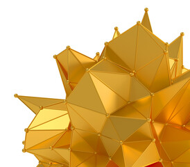 Abstract 3d golden geometrical background. Geometric low poly shape and isolated white background.