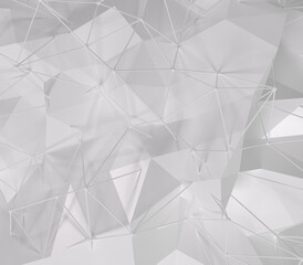 Abstract 3d white geometrical background. Geometric low poly shape and 3d lines.