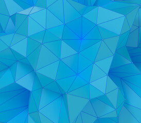 Abstract 3d blue geometrical background. Geometric low poly shape and blue background.