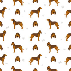Bruno Jura hound seamless pattern. Different coat colors and poses set
