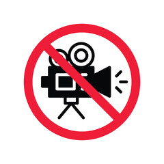 Forbidden recording icon. No video camera vector sign. Prohibited video film icon. Warning, caution, attention, restriction. No rec movie icon symbol pictogram