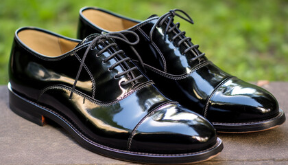Modern elegance: black leather dress shoe with undone shoelace generated by AI