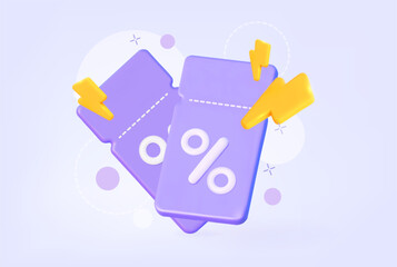 Promo code flash sale and coupons with percentage sign.  Discount ticket banner. Special promo gift voucher. Modern vector template illustration. 