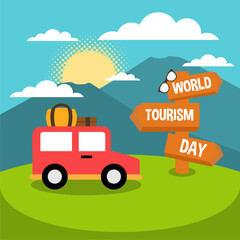 Fototapeta na wymiar International world tourism day background illustration. World tourism day illustration web banner