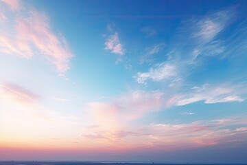 Blue sky colored with sunset light and pastel colors,   background. Generative Ai.