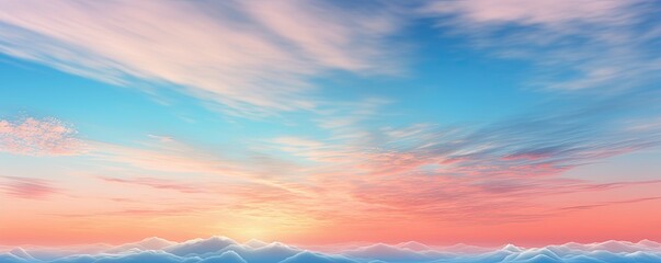 Naklejka na ściany i meble Blue sky colored with sunset light and pink pastel color, panorama background. Generative Ai.