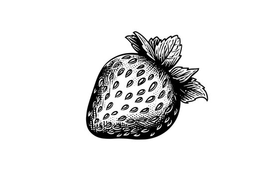 Strawberry in engraving style. Design element for poster, card, banner, sign. Vector illustration.