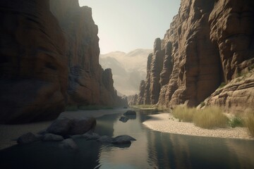 A minimalist landscape with a scenic canyon or gorge, Generative AI