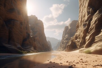 A minimalist landscape with a scenic canyon or gorge, Generative AI