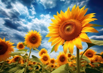 Sunflower Symphony: A Chorus of Blossoms Flourishing in Sunlight. Digital Illustration. Generative ai.