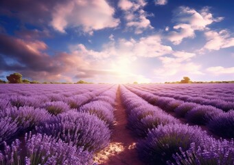 Fototapeta na wymiar Lavender Dreams: A Serene Field of Purple Blossoms. Digital Illustration. Generative ai.