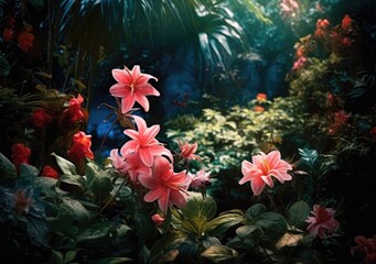 Jungle Bloom Symphony. Digital Illustration. Generative ai.
