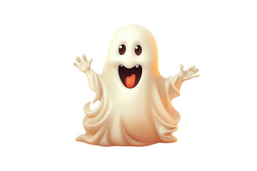 Halloween white Ghost cartoon character on white background. Generative AI