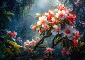 Blossoming Wilderness. Digital Illustration. Generative ai.