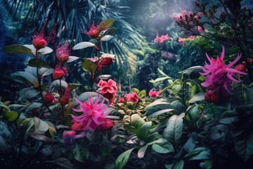 Fototapeta na wymiar Wild Garden Blossoms. Digital Illustration. Generative ai.
