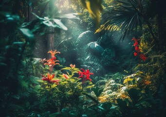 Fototapeta na wymiar Tropical Paradise Blooms. Digital Illustration. Generative ai.