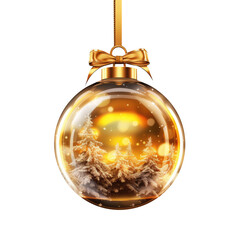 glass orange Christmas ball with bow on white background. Generative AI