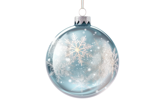 glass blue Christmas ball with bow on white background. Generative AI