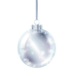 glass Christmas ball with bow on white background. Generative AI