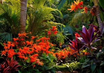 Fototapeta na wymiar Caribbean Flora Delight: A Garden Blossom Spectacle. Digital Illustration. Generative ai.