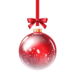 glass red Christmas ball with bow on white background. Generative AI