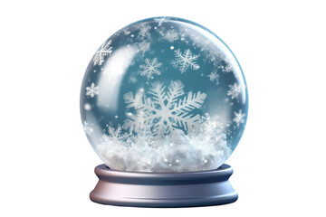 Crystal ball, snowball with snowy Christmas tree in white background. Generative AI