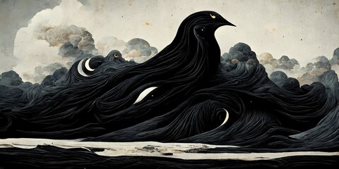 wawe of beautiful surreal epic primary black colors 