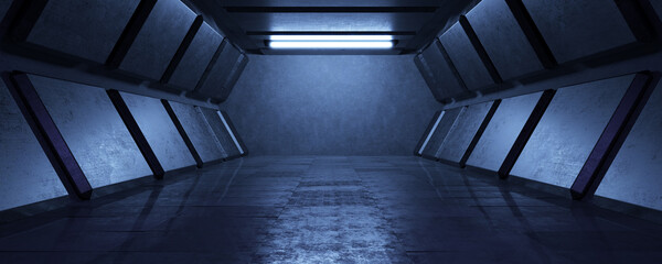 Neon Light White Lights Stripe Empty Dark Grunge Hall Tunnel Corridor Studio Underground Big Concrete Exhibition Hall Dark Hall Glossy Gallery Entrance Garage 3D Render