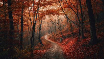 Walking through the spooky forest on a tranquil autumn night generated by AI