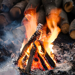 Firewood, Wood on fire 02. Generated by AI