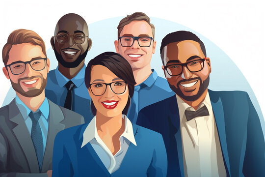 Cartoon characters of a confident businessman and businesswoman strike professional pose, embodying dynamic corporate team with smart and self-assured demeanor. Generative AI.