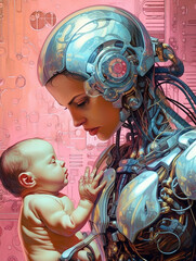 Fototapeta na wymiar futuristic motherhood, generative ai