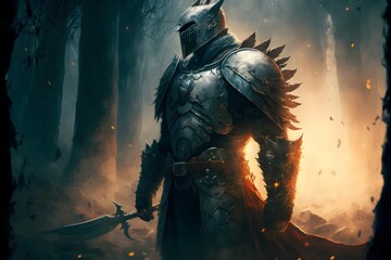 knight was known throughout the land for his courage and his ability to defeat even the most fearsome of monsters  - obrazy, fototapety, plakaty