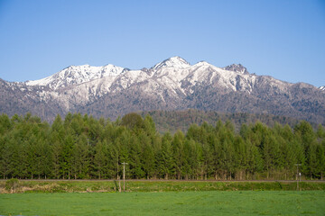 Fototapeta na wymiar 根室本線から見る芦別岳　芦別山