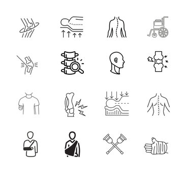 Orthopedics line icon set. Includes icons as osteoarthritis, medical rehabilitation,
