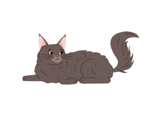 Fluffy cat or kitten for stickers and prints, flat vector illustration isolated.